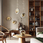 Подвесной светильник с бежевым текстурным кольцом и латунным шаром в центре Tactile  варинант исполнения - 6 | Loft Concept в Новосибирске