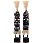 Комплект из 2-х деревянных статуэток Asmat Straw Headdress Statuettes Black Colorful Tattoo варинант исполнения - 4 | Loft Concept в Новосибирске