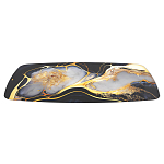 Обеденный стол с прямоугольной черно-золотой столешницей из стекла на 4-х металлических ножках Gold and Black Marble варинант исполнения - 3 | Loft Concept в Новосибирске