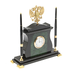 Часы настольные с Гербом России и 2-мя шариковыми ручками в комплекте Stone Clock варинант исполнения - 2 | Loft Concept в Новосибирске