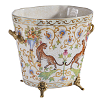 Кашпо с растительным и животным орнаментом на бронзовых ножках Turquoise Blooming Garden варинант исполнения - 2 | Loft Concept в Новосибирске