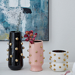 Ваза черная цилиндрическая с глянцевым покрытием и золотыми декоративными элементами Molecule Collection варинант исполнения - 4 | Loft Concept в Новосибирске