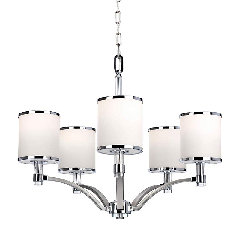 Люстра с белыми стеклянными плафонами в форме цилиндра Feiss Никель Хром Белый Бежевый в Новосибирске | Loft Concept 