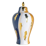 Ваза с крышкой и мазками синего и золого цвета на белом фоне Chinoiserie Ceramics варинант исполнения - 1 | Loft Concept в Новосибирске