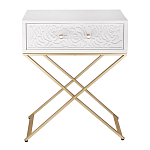 Приставной столик с выдвижным ящиком  White Table Carved Pattern варинант исполнения - 4 | Loft Concept в Новосибирске