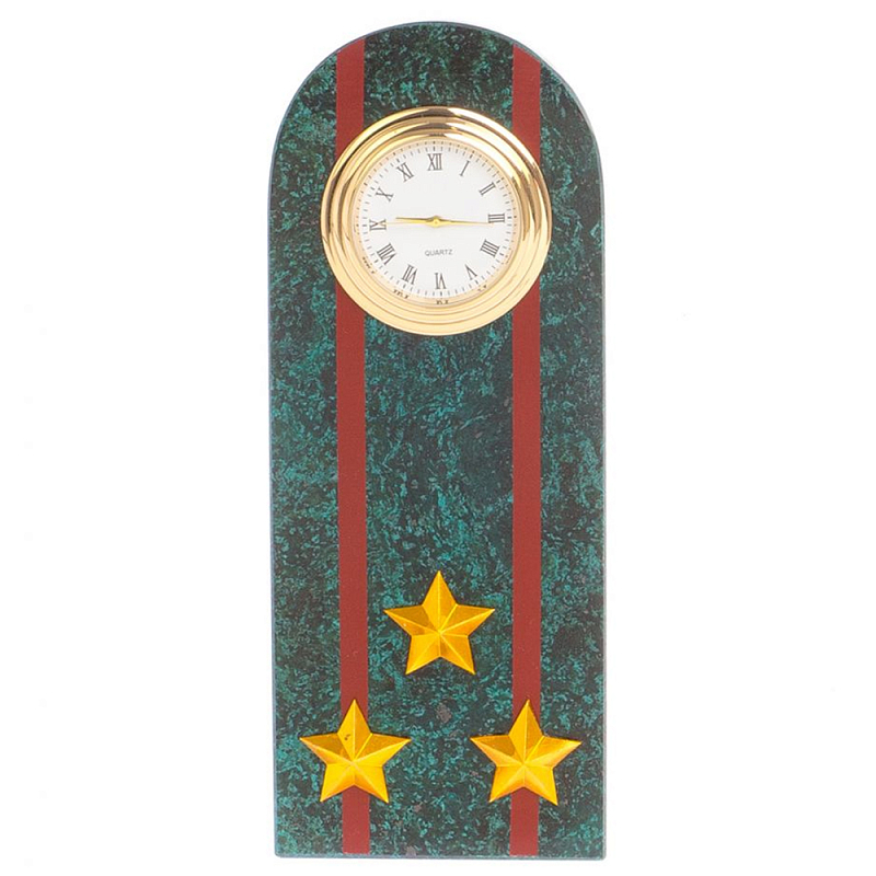 Часы подарочные погон полковник МВД из натурального камня Змеевик Military Clock Зеленый Красный Золотой Часы подарочные погон полковник МВД из натурального камня Змеевик Military Clock Зеленый Красный Золотой в Новосибирске | Loft Concept