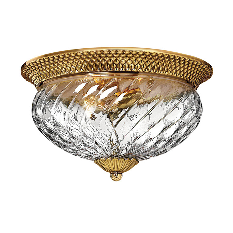 Потолочный светильник цвета латунь с прозрачным рифленым плафоном в форме чаши Hinkley Латунь Прозрачное Стекло в Новосибирске | Loft Concept 