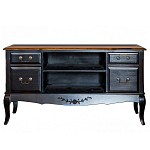 ТВ-тумба черная из массива березы с 4-мя ящиками и 2-мя полками в стиле прованс Vintage  варинант исполнения - 1 | Loft Concept в Новосибирске