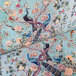 Трехместный диван из натурального бука бирюзовый с изображением птиц и цветов Turquoise Chinoiserie Garden Sofa варинант исполнения - 9 | Loft Concept в Новосибирске