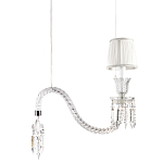 Подвесной светильник с белым текстильным абажуром и изогнутым хрустальным основанием с подвесками Lustre Reverie варинант исполнения - 1 | Loft Concept в Новосибирске