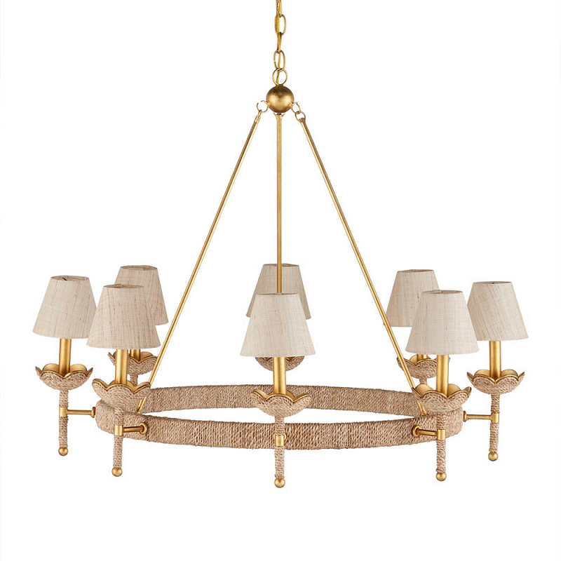Люстра из кованого железа с отделкой плетеной веревкой и сусальным золотом Parisian Style Золотой Бежевый в Новосибирске | Loft Concept 