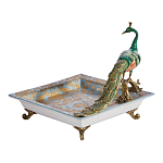 Блюдо квадратное с павлином на бронзовых ножках Eden Garden варинант исполнения - 2 | Loft Concept в Новосибирске
