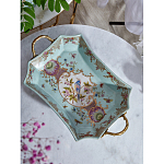 Блюдо прямоугольное из голубого фарфора с ручками и рисунком птиц и цветов Blue Garden варинант исполнения - 3 | Loft Concept в Новосибирске