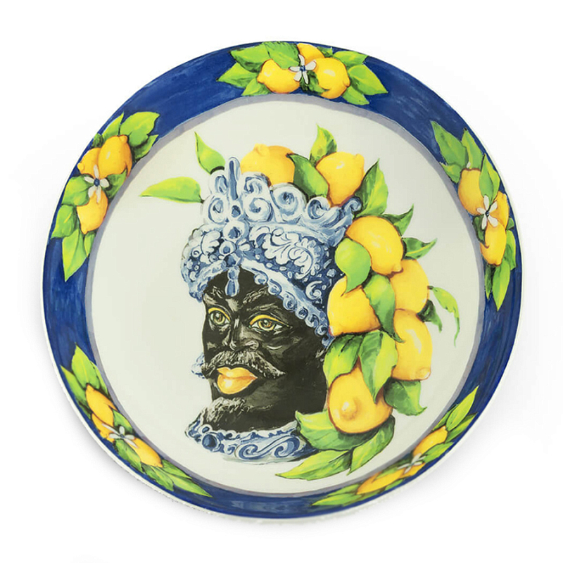 Тарелка Abhika SOUP PLATE MORO HEAD D 22,5 Blue Темно-синий Желтый в Новосибирске | Loft Concept 