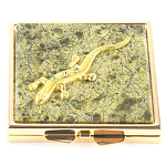 Зеркало двухстороннее квадратное из натурального камня Змеевик с декоративной вставкой в виде ящерицы Gold Stone Mirrors варинант исполнения - 2 | Loft Concept в Новосибирске