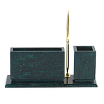 Настольный письменный набор с гербом России и часами из природного камня змеевик Successful Leader варинант исполнения - 3 | Loft Concept в Новосибирске