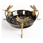 Блюдо черного цвета из фрафора на бронзовых ножках в виде стрекоз Eden Garden варинант исполнения - 1 | Loft Concept в Новосибирске