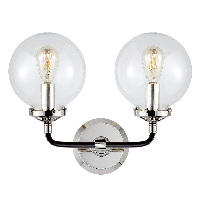 Бра Бистро Globe Clear Glass Double Sconce Nickel  в Новосибирске | Loft Concept 