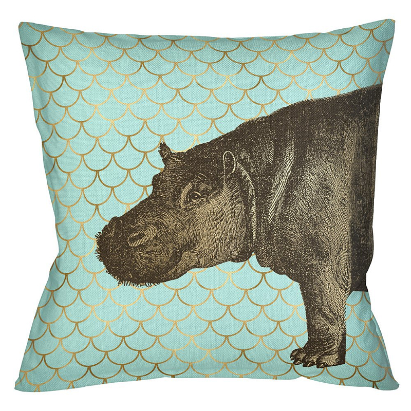 Подушка Safari light blue hippopotamus Бирюзовый Глянцевое золото Подушка Safari light blue hippopotamus Бирюзовый Глянцевое золото в Новосибирске | Loft Concept