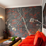 Обои ручная роспись Summer Night Blossom Original colourway on Edo Night painted silk варинант исполнения - 2 | Loft Concept в Новосибирске