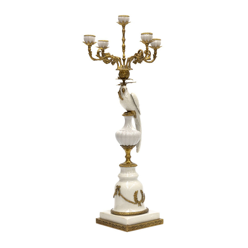 Подсвечник белый Попугай из фарфора с бронзовыми элементами Eden Garden Белый Бронза в Новосибирске | Loft Concept 