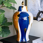 Ваза с крышкой и мазками синего и золого цвета на белом фоне Chinoiserie Ceramics варинант исполнения - 3 | Loft Concept в Новосибирске