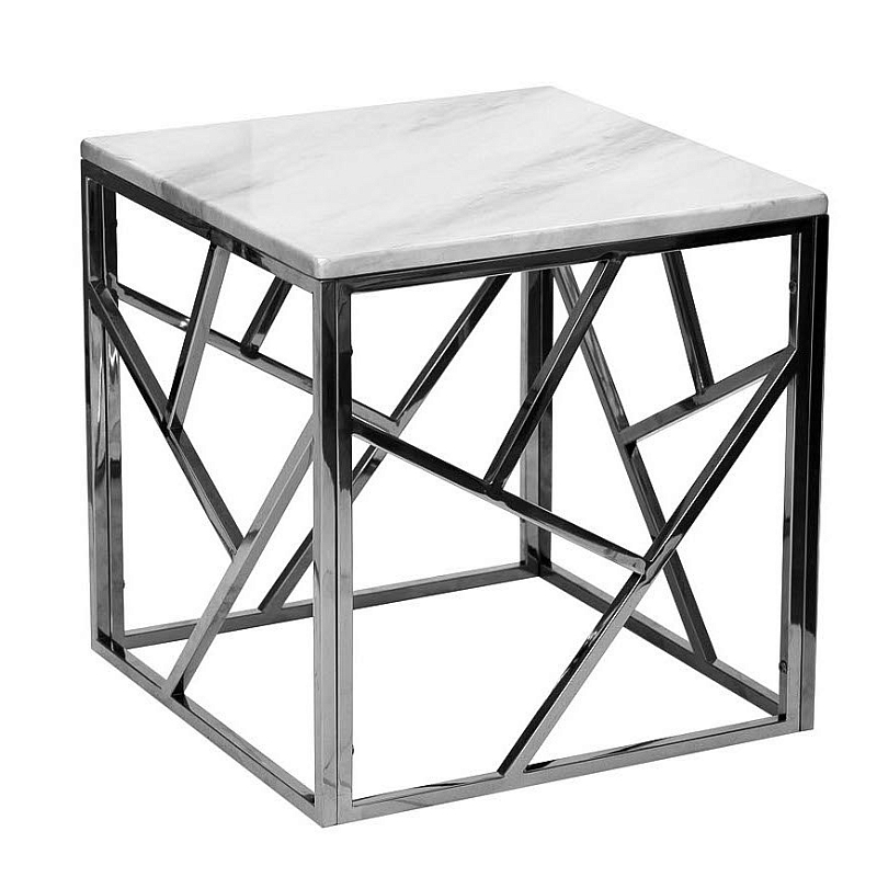 Приставной стол Serene Furnishing Chrome Marble Top Side Table Хром Белый в Новосибирске | Loft Concept 