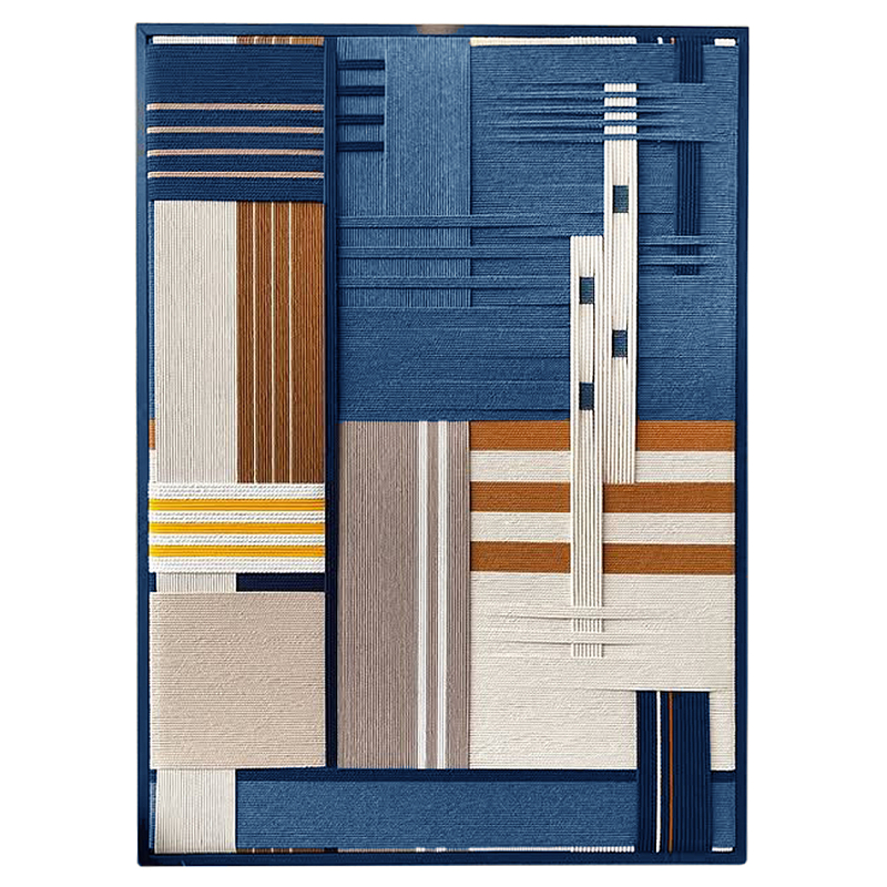 Панно из шнура Синяя геометрическая абстракция wall panel line Blue Синий Молочный в Новосибирске | Loft Concept 