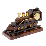 Часы настольные в виде паровоза из натурального камня Обсидиан Train Stone Clock варинант исполнения - 5 | Loft Concept в Новосибирске