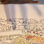 Настольная лампа с принтом на белом тканевом абажуре Roof Garden Lamp варинант исполнения - 2 | Loft Concept в Новосибирске