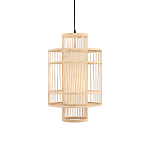 Подвесной светильник из деревянных прутьев с плафоном из натуральной ткани Light Inside the Cell варинант исполнения - 2 | Loft Concept в Новосибирске