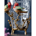 Ваза стеклянная прозрачная с бронзовым основанием в виде ветвей и фарфоровыми птичками Eden Garden варинант исполнения - 5 | Loft Concept в Новосибирске