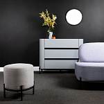 Круглый пуф на металлических ножках с обивкой из рогожки Casey Poof варинант исполнения - 4 | Loft Concept в Новосибирске