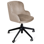 Стул с мягкой бежевой обивкой из велюра и подъемно-поворотным механизмом на черных колесиках Harper Beige варинант исполнения - 1 | Loft Concept в Новосибирске