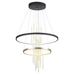 Люстра подвесная с 2-мя круглыми подвесами в черном и золотистом цвете и вертикальными подвесками Ring Horizontal варинант исполнения - 2 | Loft Concept в Новосибирске