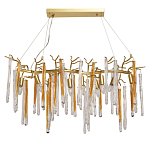 Люстра линейная золотого цвета с декоративными ветвями и длинными стеклянными подвесками в форме сосулек Droplet Chandelier варинант исполнения - 1 | Loft Concept в Новосибирске