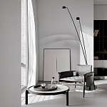 Торшер с изогнутой черной металлической стойкой и цилиндрическим плафоном Davide Groppi варинант исполнения - 7 | Loft Concept в Новосибирске