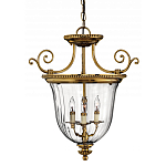 Люстра подвесная цвета латунь с прозрачным стеклянным плафоном и тремя лампами в классическом стиле на цепи Hinkley варинант исполнения - 1 | Loft Concept в Новосибирске
