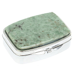 Таблетница карманная прямоугольная с 2-мя отделениями с зеркалом и накладкой из натурального камня Жадеит Silver Stone Pillboxes варинант исполнения - 1 | Loft Concept в Новосибирске