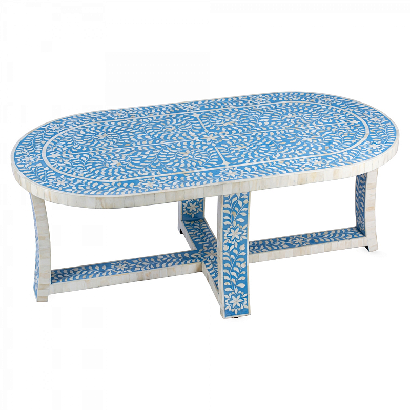 Стол голубой отделка кость Butler Sabina Blue Bone Inlay Oval Coffee Table Голубой ivory ( слоновая кость ) Стол голубой отделка кость Butler Sabina Blue Bone Inlay Oval Coffee Table Голубой ivory ( слоновая кость ) в Новосибирске | Loft Concept