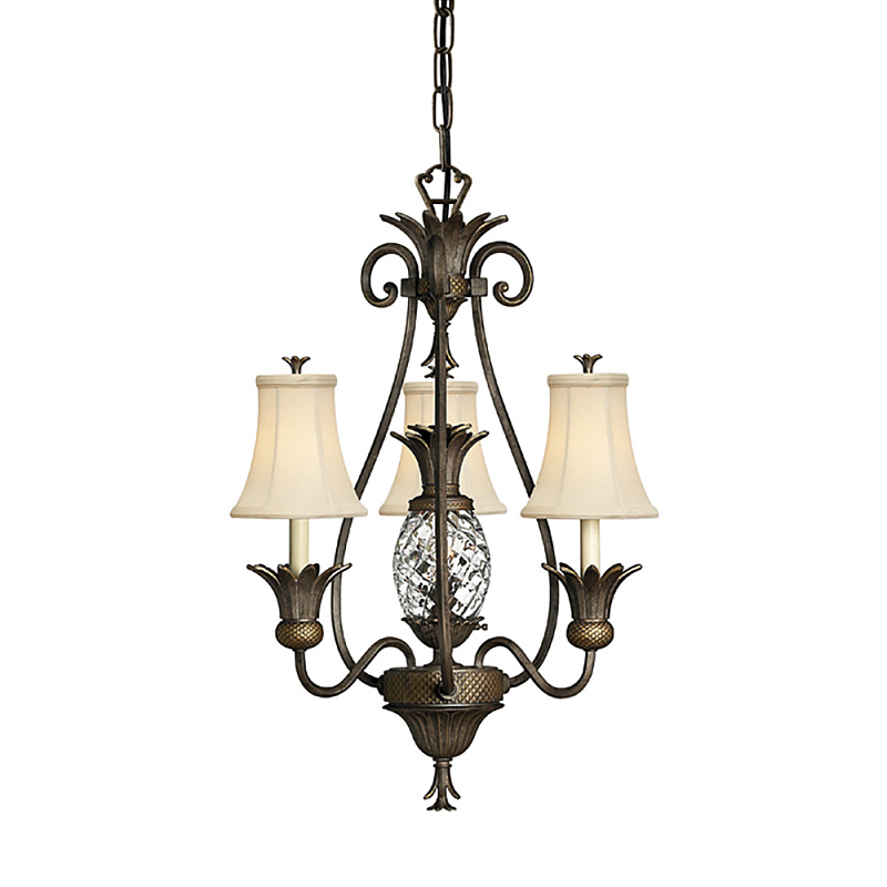 Люстра бронзового цвета с 3-мя кремовыми текстильными абажурами Hinkley Бронза Белый Бежевый в Новосибирске | Loft Concept 
