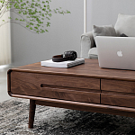 Кофейный стол из массива дерева с выдвижными ящиками Coffee Walnut Table варинант исполнения - 5 | Loft Concept в Новосибирске