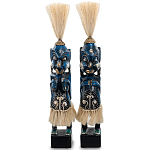 Комплект из 2-х деревянных статуэток Asmat Straw Headdress Statuettes Dark Blue варинант исполнения - 4 | Loft Concept в Новосибирске