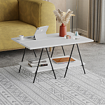 Стол журнальный с белой прямоугольной столешницей и полкой ESSEL WHITE варинант исполнения - 2 | Loft Concept в Новосибирске