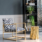 Кресло с металлическим золотистым каркасом и мягкой обивкой с чёрно-белым принтом зебры Wild animals варинант исполнения - 5 | Loft Concept в Новосибирске