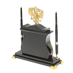 Часы настольные с Гербом России и 2-мя шариковыми ручками в комплекте Stone Clock варинант исполнения - 3 | Loft Concept в Новосибирске