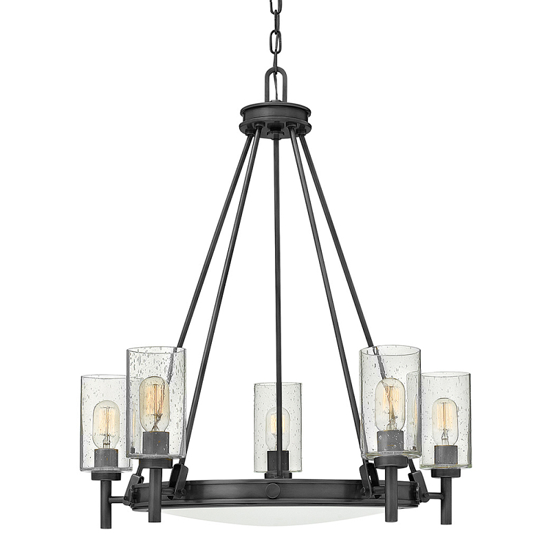  Люстра с 5-ю цилиндрическими плафонами из стекла с пузырьками Hinkley Черный Прозрачное Стекло в Новосибирске | Loft Concept 