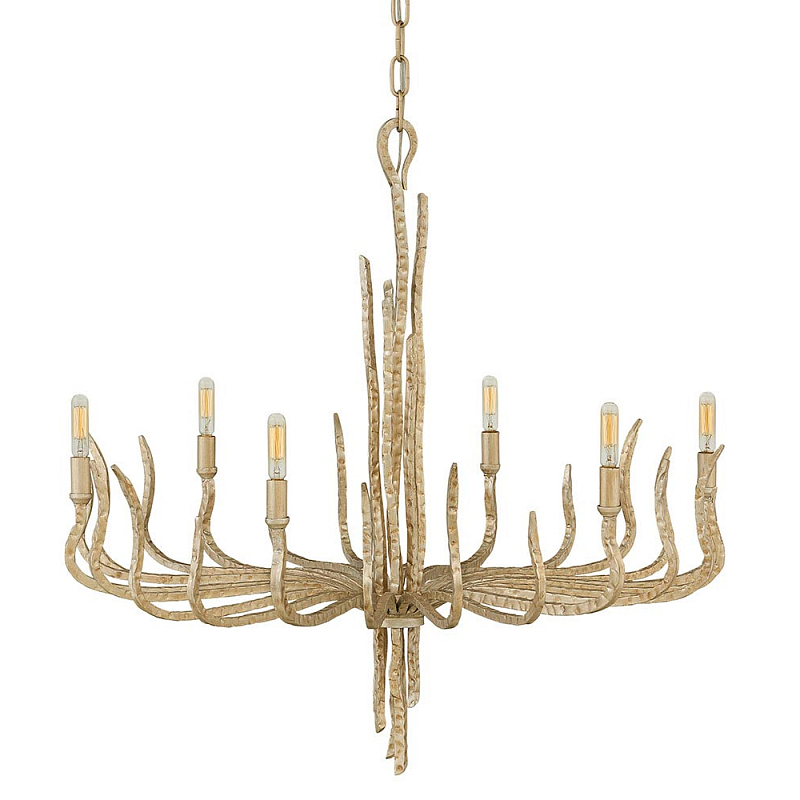 Люстра дизайнерская золотого цвета с 6-ю лампами на изогнутых рожках с текстурной поверхностью Hinkley Золотой в Новосибирске | Loft Concept 