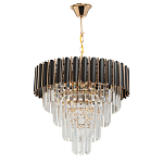 Люстра из черного металла с многоярусными подвесками из прозрачного хрусталя на золотой цепи Empire Black Chandelier Crystal варинант исполнения - 2 | Loft Concept в Новосибирске
