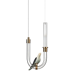 Подвесной светильник с декоративной фигуркой птицы на прозрачной изогнутой трубке Ganthea варинант исполнения - 1 | Loft Concept в Новосибирске